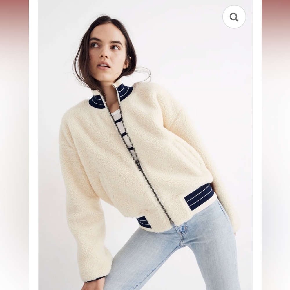 Madewell Varsity Sherpa Cream Teddy Bomber Jacket